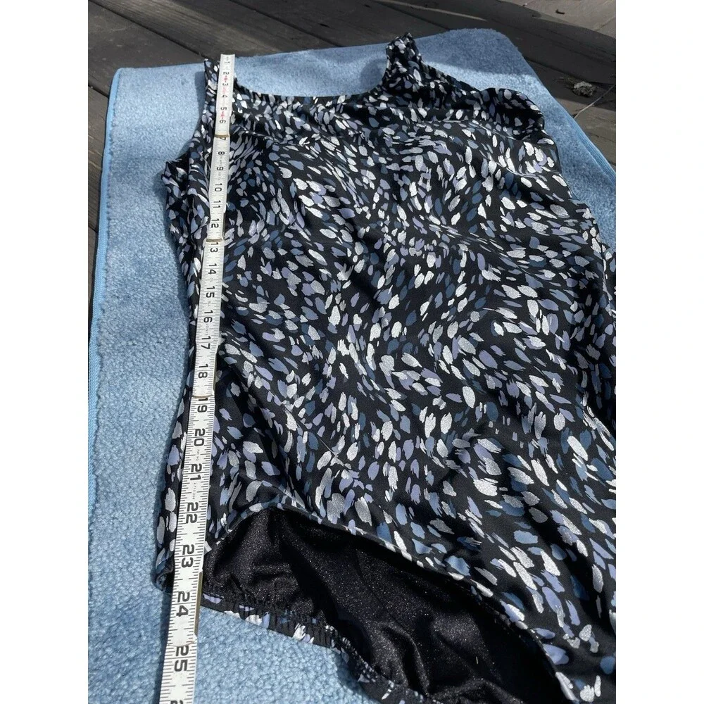 One Piece Swimsuit Sz 14 High Neck Tummy Control Shimmer Print Black Blue Resort